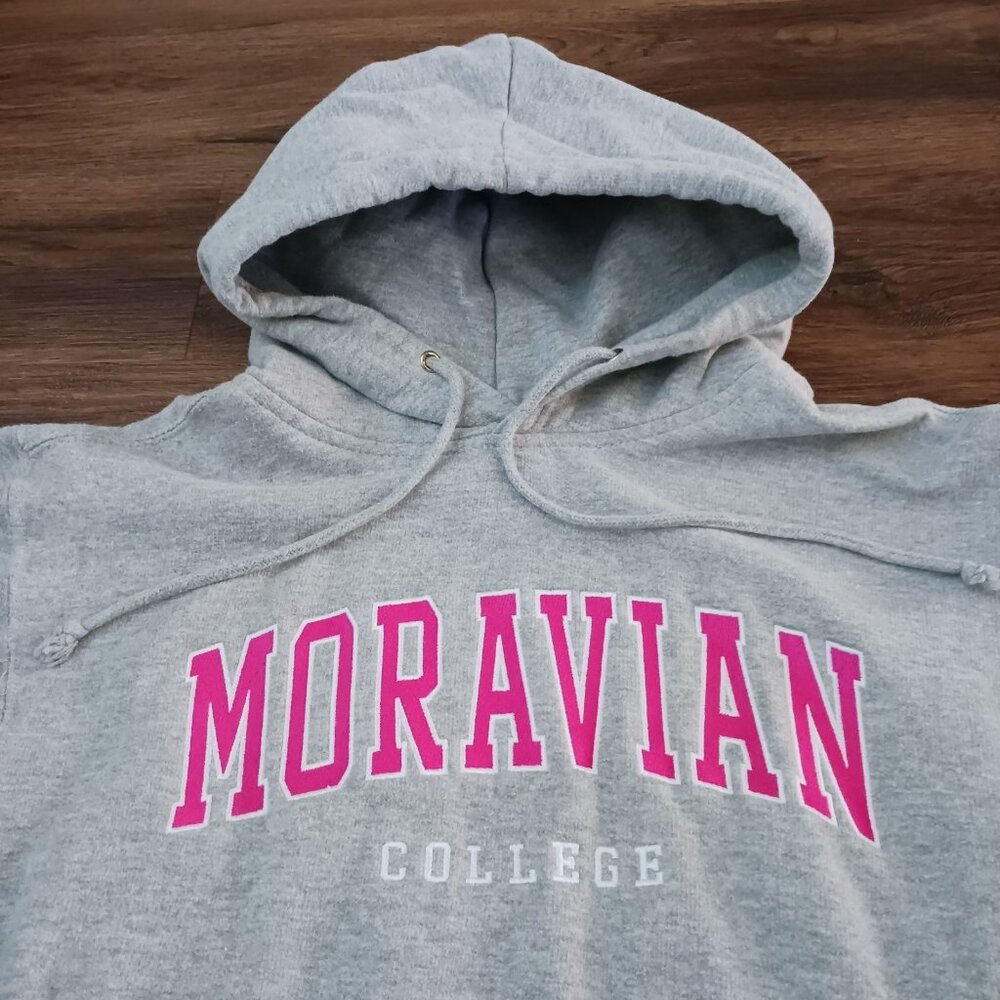 Moravian College Embroidered Gray Pink Hoodie Sweatshirt MV Sport XS